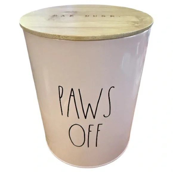 Rae Dunn Pink “PAWS OFF” Lidded Canister - Picture 1 of 7